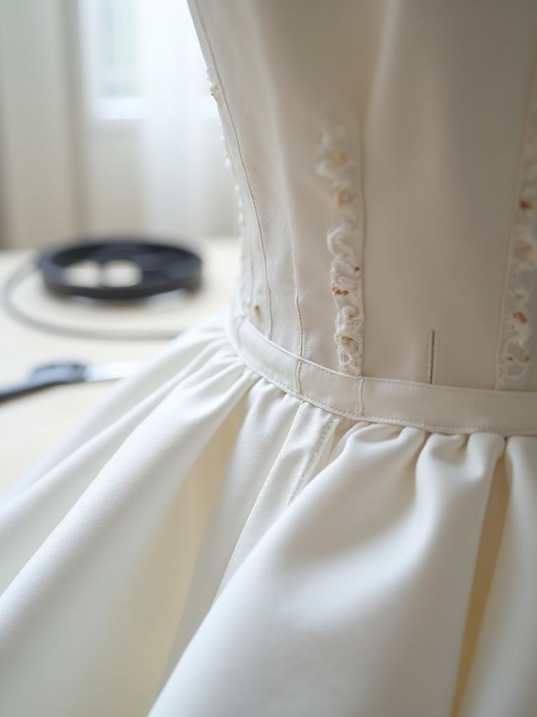Alteration stitching on a wedding dress bodice