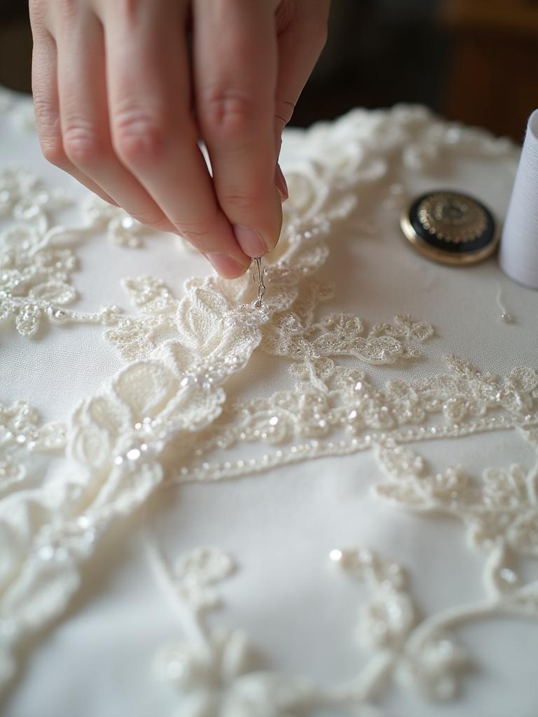 Altered lace detail on a wedding dress
